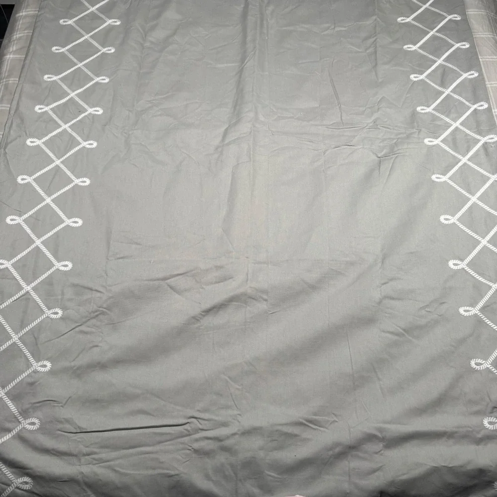 Pottery Barn Kids Gray White Rope Lattice Blackout Curtain Panel 44x96 Cotton